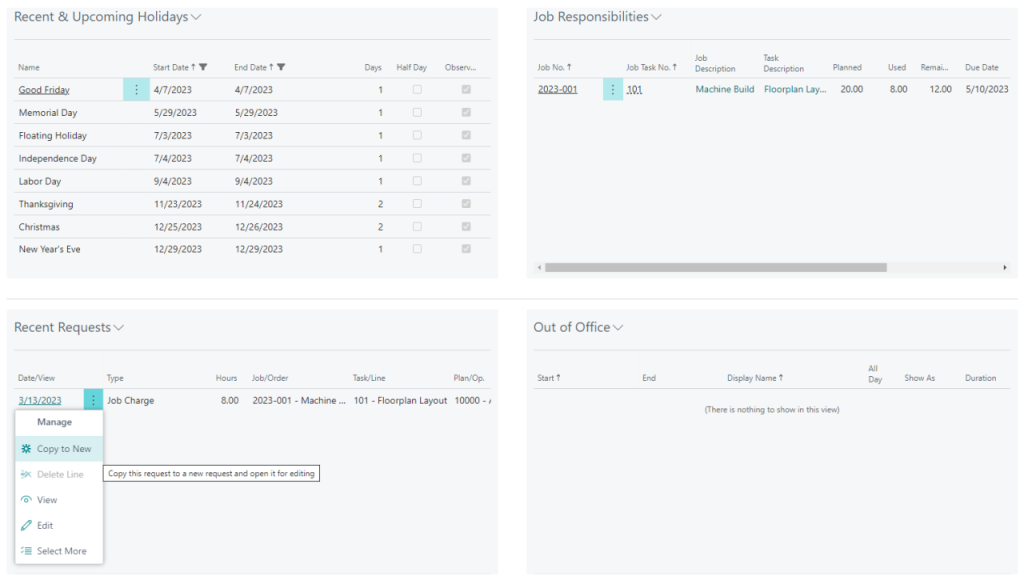 My Time Role Center Page - Insights 3 of 3